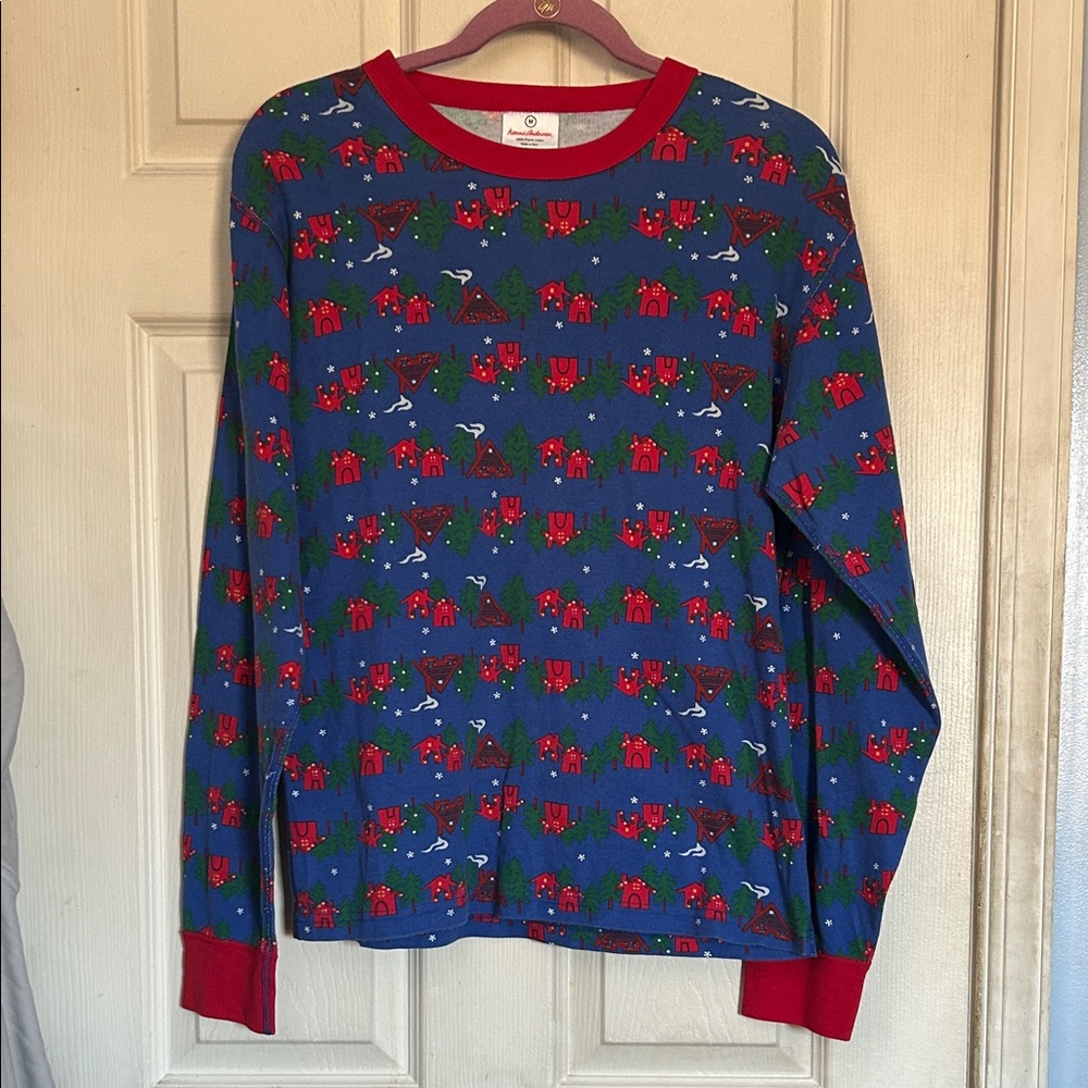 Hanna Andersson blue cozy cabin holiday lounge pj top size medium